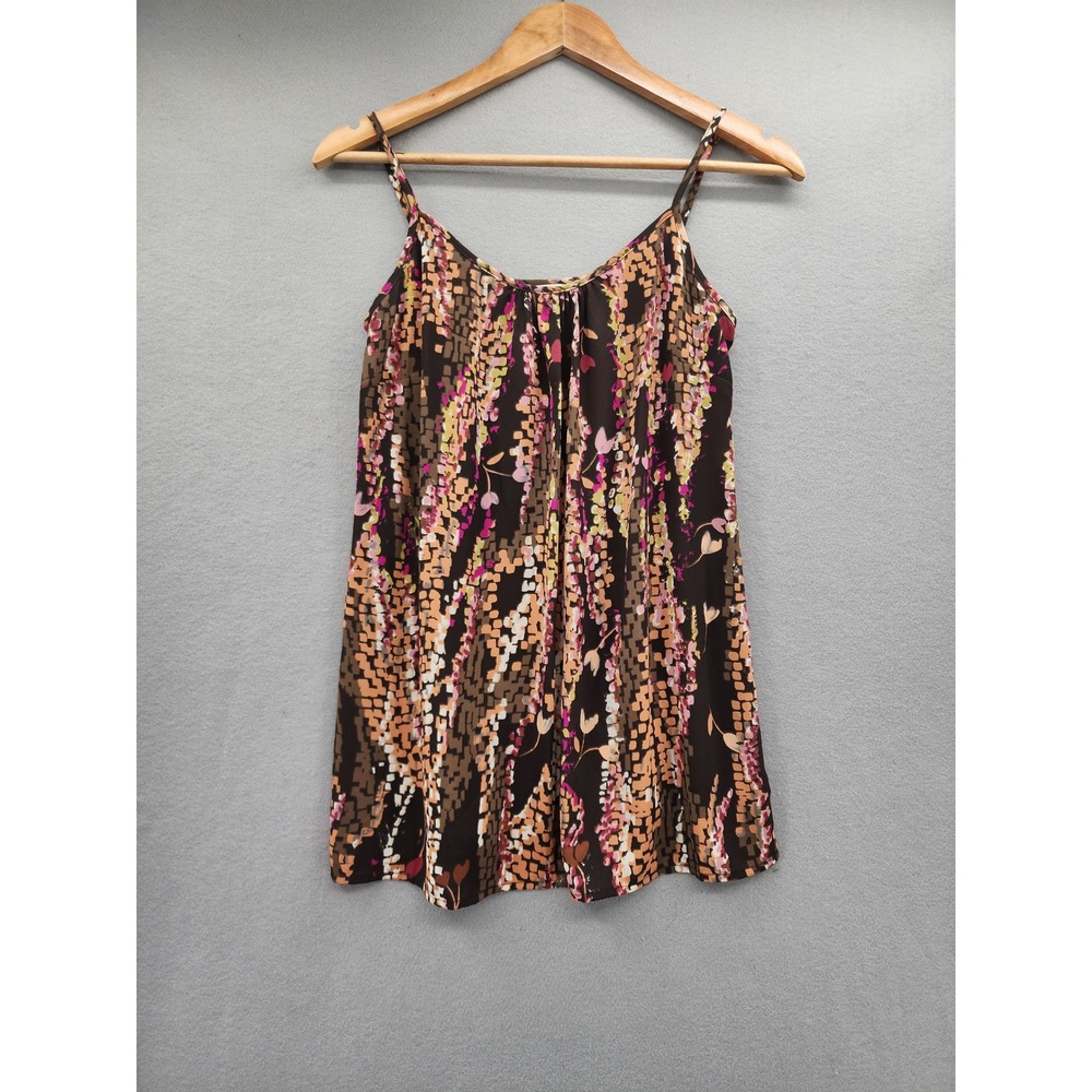 Cabi Camisole Top Small Brown Pink Mosaic Floral Abstract Adjustable Strap 610